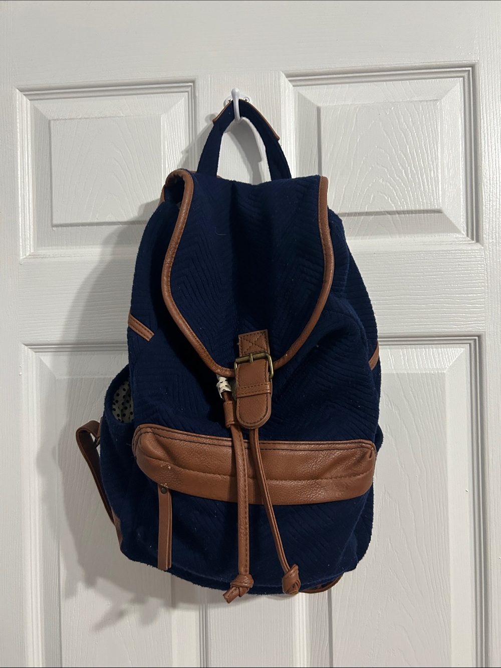 Madden girl Navy Canvas Backpack with Brown Trim - Everyday Bag